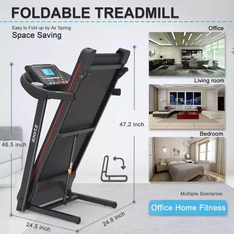 Foldable Home Treadmill with Manual Incline, 5 Display and 250 LB Capacity