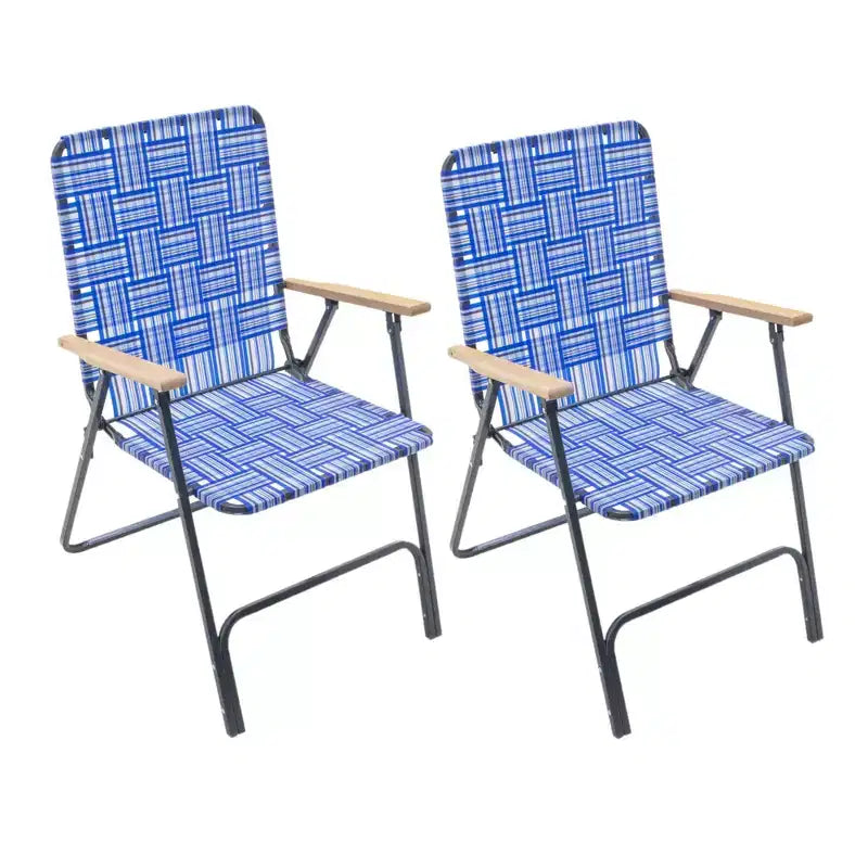 Garden Elements Grey Steel Frame Folding Grey Outdoor Patio/Camping Chair with Blue Woven Fabric and Arm Rests (Pack of 2)
