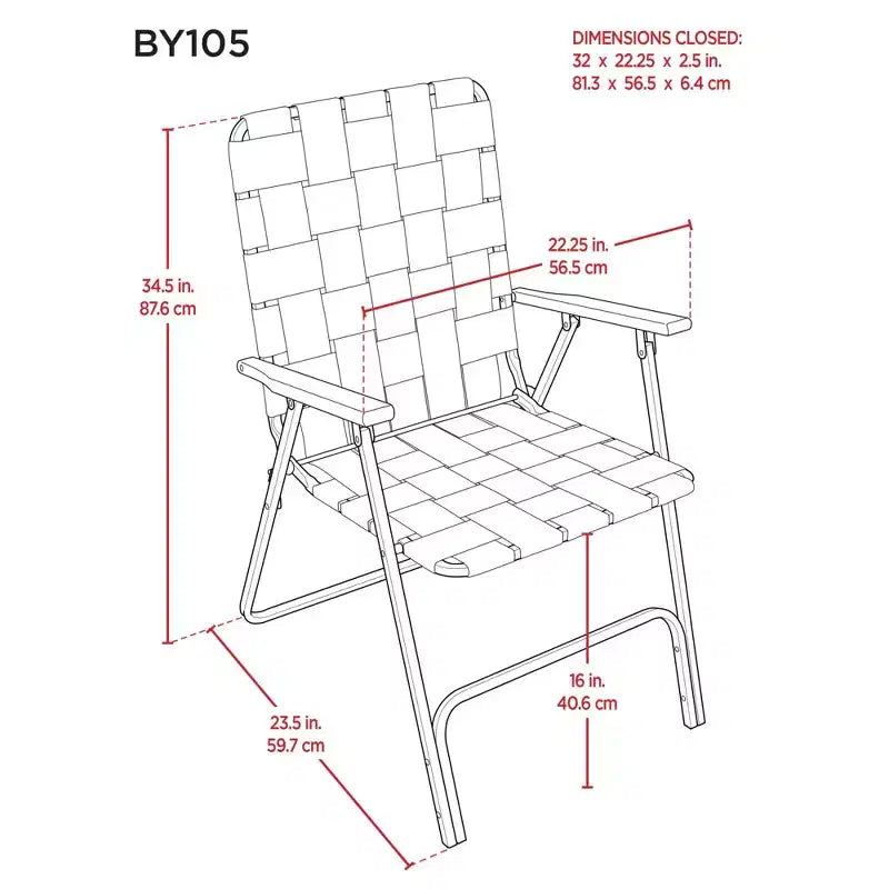 Garden Elements Grey Steel Frame Folding Grey Outdoor Patio/Camping Chair with Blue Woven Fabric and Arm Rests (Pack of 2)