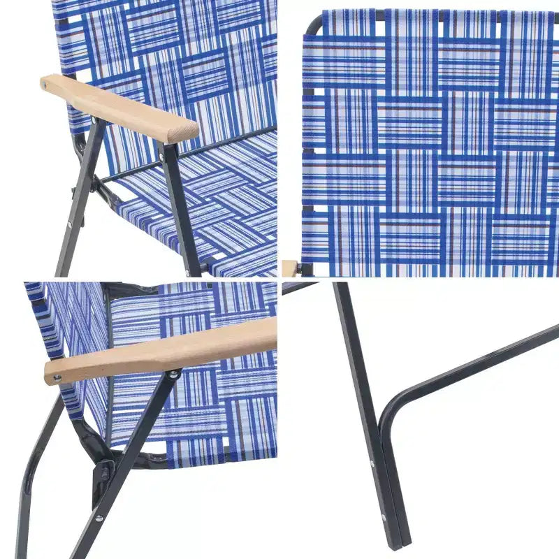 Garden Elements Grey Steel Frame Folding Grey Outdoor Patio/Camping Chair with Blue Woven Fabric and Arm Rests (Pack of 2)