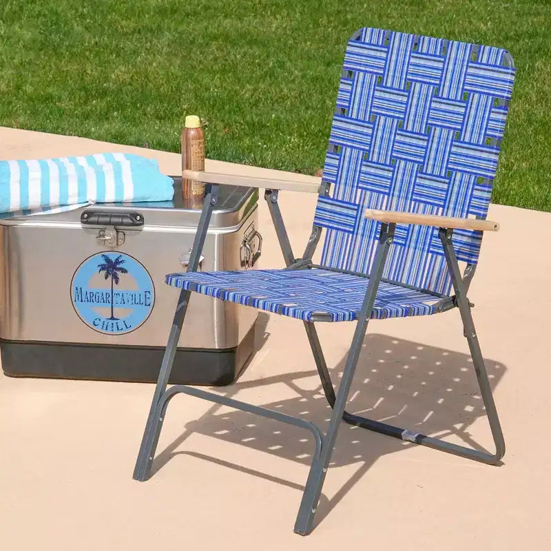 Garden Elements Grey Steel Frame Folding Grey Outdoor Patio/Camping Chair with Blue Woven Fabric and Arm Rests (Pack of 2)