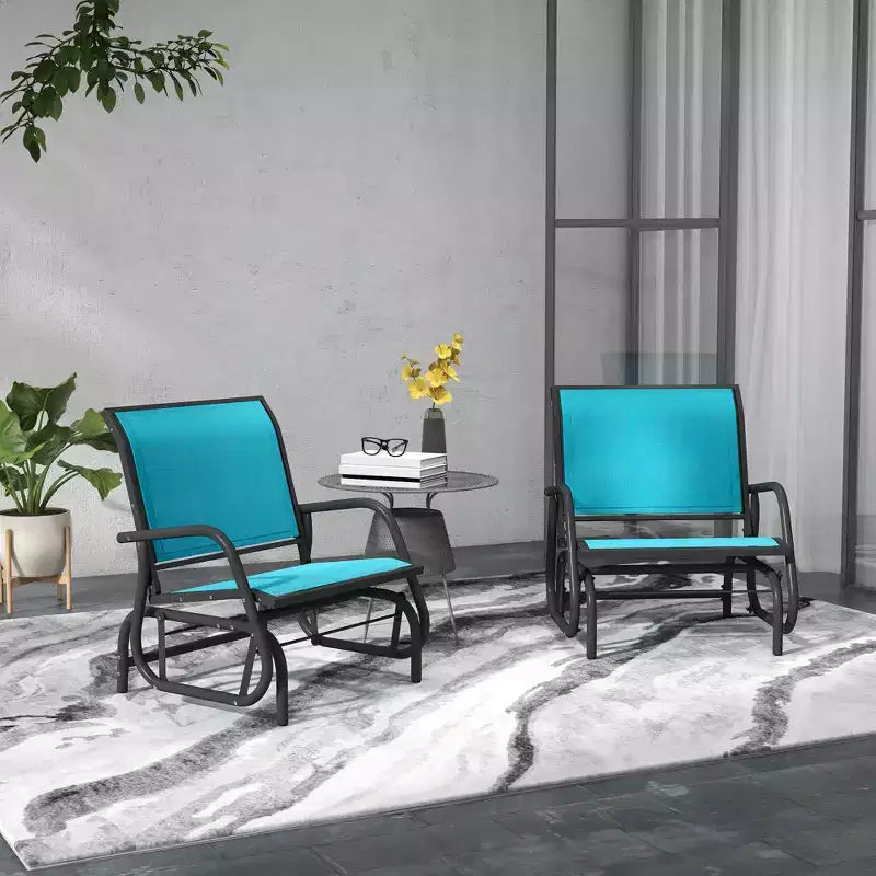 2 Pieces Outdoor Glider Chair, Steel Swing Chai with Curved Armrests for Porch, Garden, Poolside, Balcony