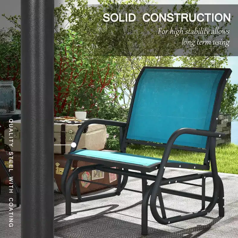 2 Pieces Outdoor Glider Chair, Steel Swing Chai with Curved Armrests for Porch, Garden, Poolside, Balcony