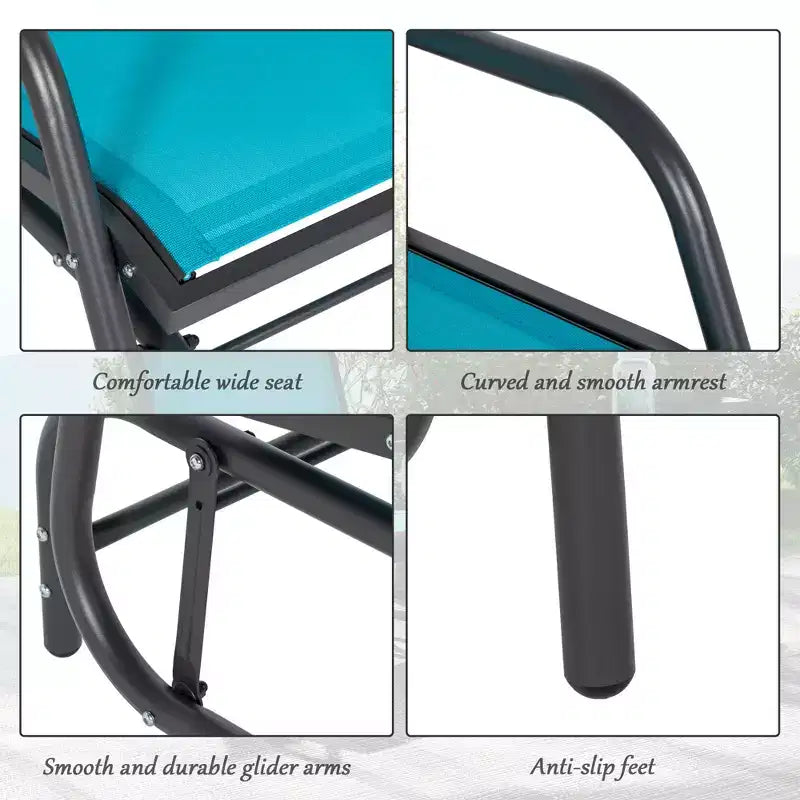 2 Pieces Outdoor Glider Chair, Steel Swing Chai with Curved Armrests for Porch, Garden, Poolside, Balcony