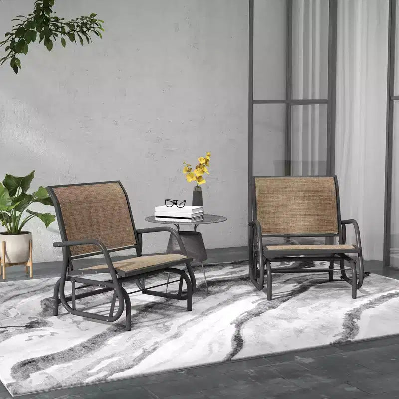 2 Pieces Outdoor Glider Chair, Steel Swing Chai with Curved Armrests for Porch, Garden, Poolside, Balcony