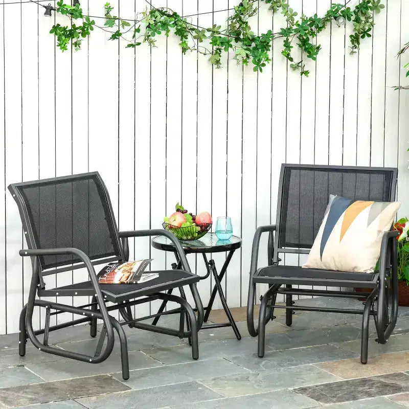 2 Pieces Outdoor Glider Chair, Steel Swing Chai with Curved Armrests for Porch, Garden, Poolside, Balcony