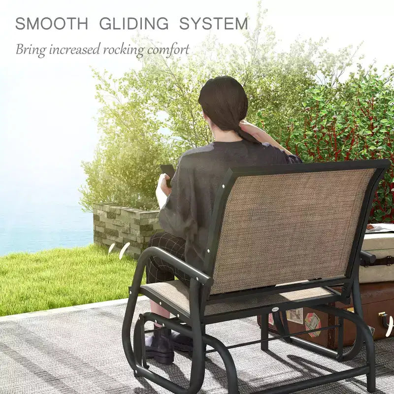 2 Pieces Outdoor Glider Chair, Steel Swing Chai with Curved Armrests for Porch, Garden, Poolside, Balcony