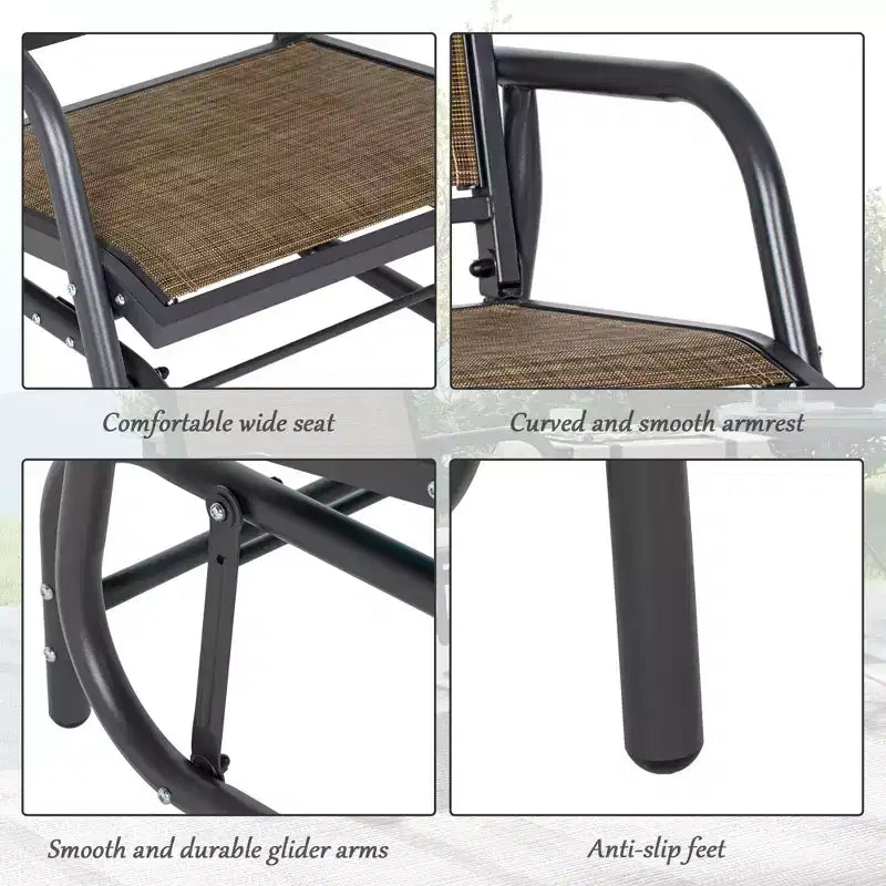 2 Pieces Outdoor Glider Chair, Steel Swing Chai with Curved Armrests for Porch, Garden, Poolside, Balcony