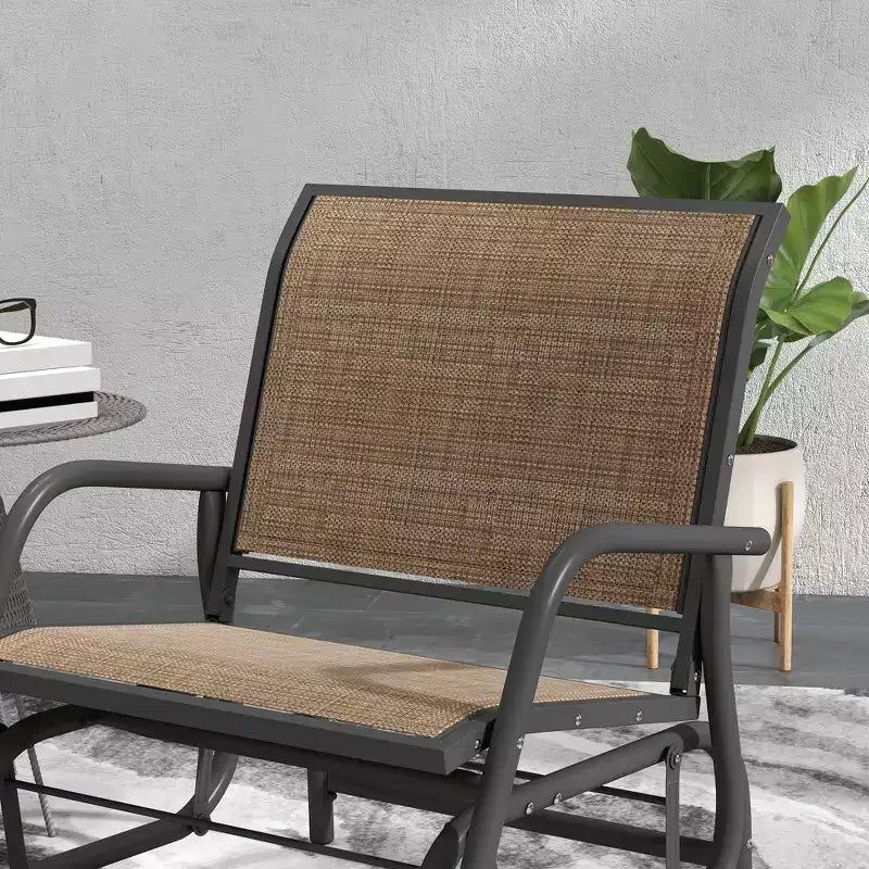 2 Pieces Outdoor Glider Chair, Steel Swing Chai with Curved Armrests for Porch, Garden, Poolside, Balcony