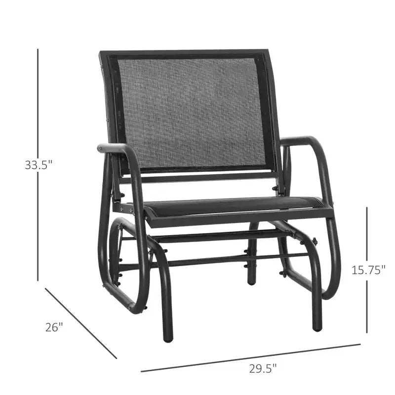 2 Pieces Outdoor Glider Chair, Steel Swing Chai with Curved Armrests for Porch, Garden, Poolside, Balcony