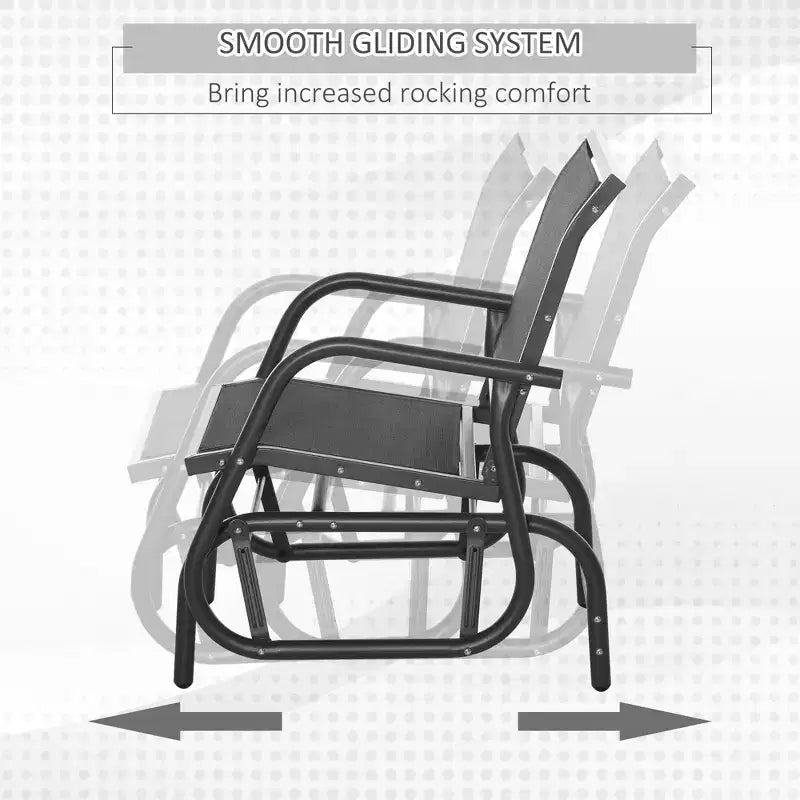 2 Pieces Outdoor Glider Chair, Steel Swing Chai with Curved Armrests for Porch, Garden, Poolside, Balcony