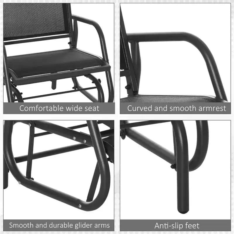 2 Pieces Outdoor Glider Chair, Steel Swing Chai with Curved Armrests for Porch, Garden, Poolside, Balcony
