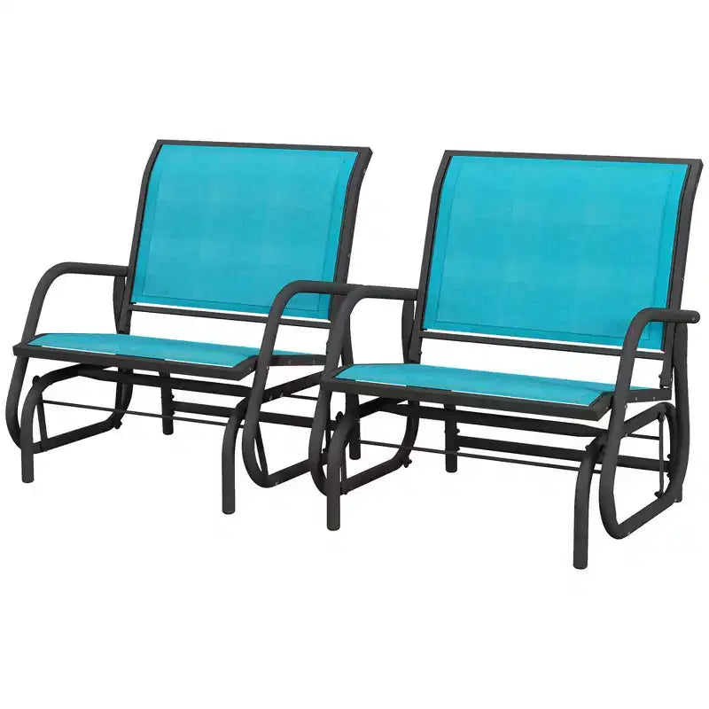 2 Pieces Outdoor Glider Chair, Steel Swing Chai with Curved Armrests for Porch, Garden, Poolside, Balcony