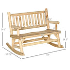 2-Person Wood Rocking Chair with Log Design, Heavy Duty Loveseat with Wide Curved Seats for Patio, Garden
