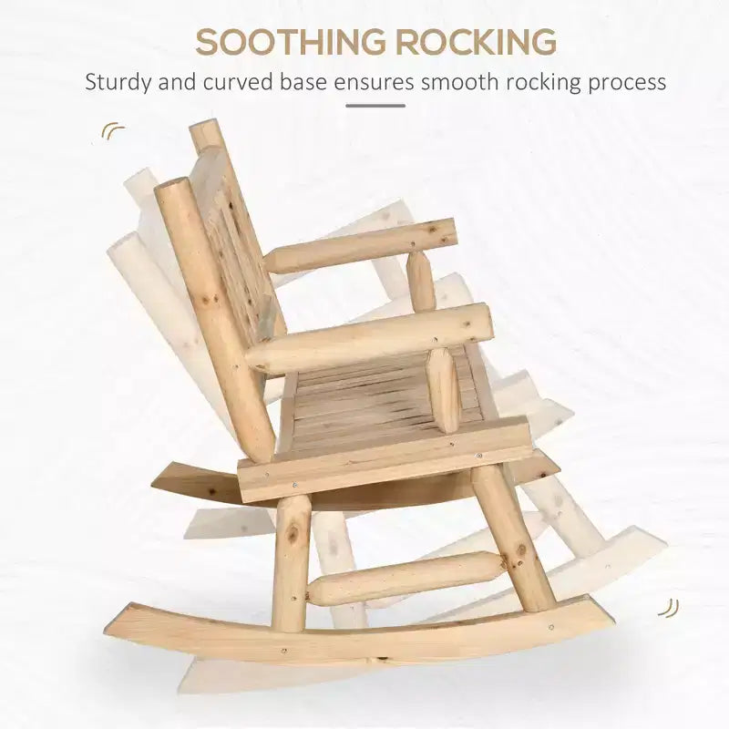 2-Person Wood Rocking Chair with Log Design, Heavy Duty Loveseat with Wide Curved Seats for Patio, Garden