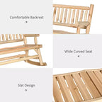 2-Person Wood Rocking Chair with Log Design, Heavy Duty Loveseat with Wide Curved Seats for Patio, Garden