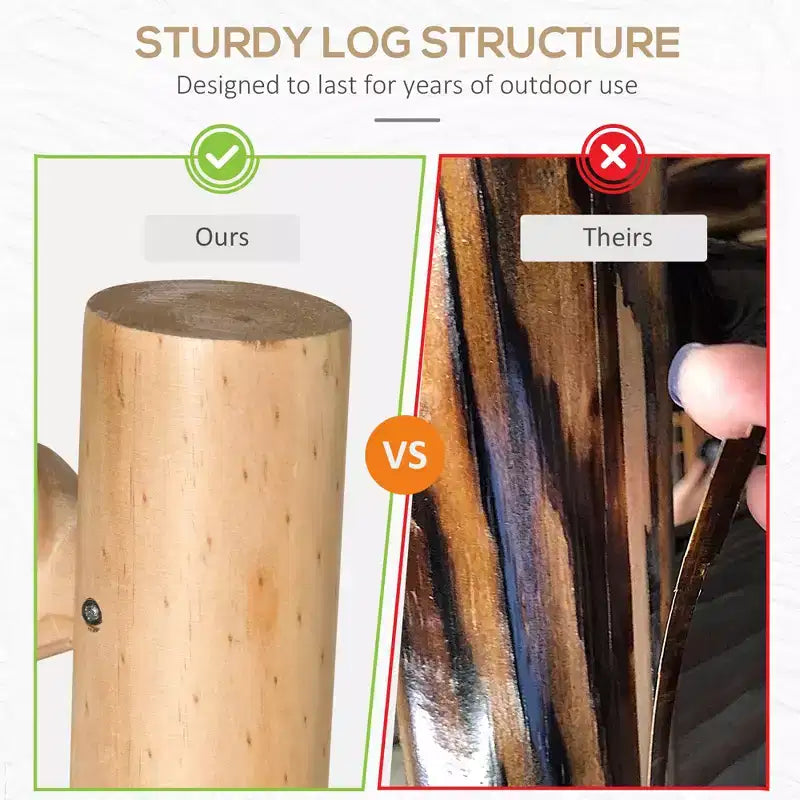 2-Person Wood Rocking Chair with Log Design, Heavy Duty Loveseat with Wide Curved Seats for Patio, Garden