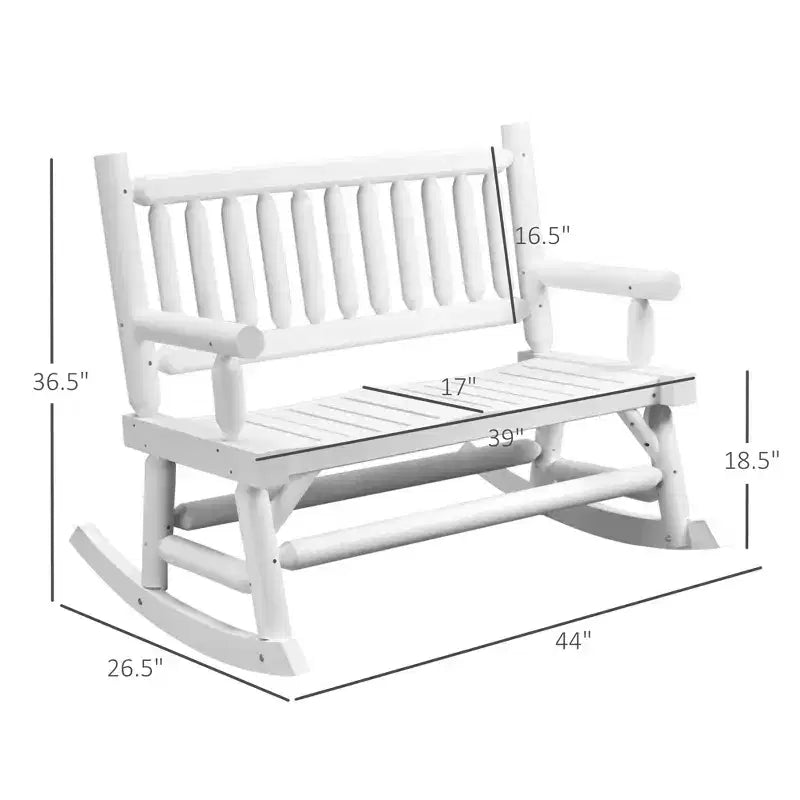 2-Person Wood Rocking Chair with Log Design, Heavy Duty Loveseat with Wide Curved Seats for Patio, Garden