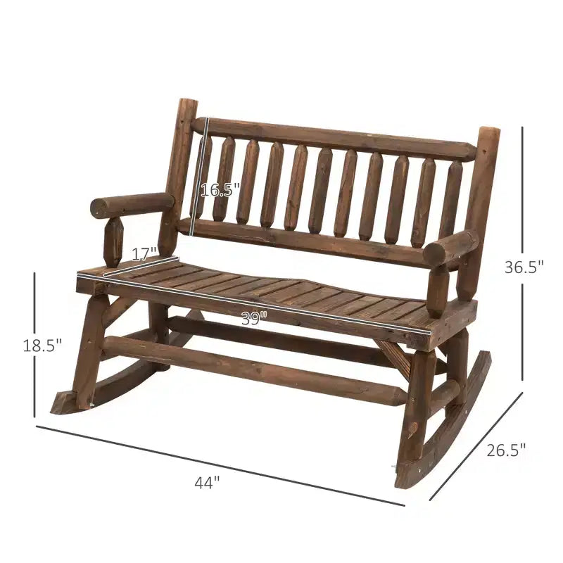 2-Person Wood Rocking Chair with Log Design, Heavy Duty Loveseat with Wide Curved Seats for Patio, Garden