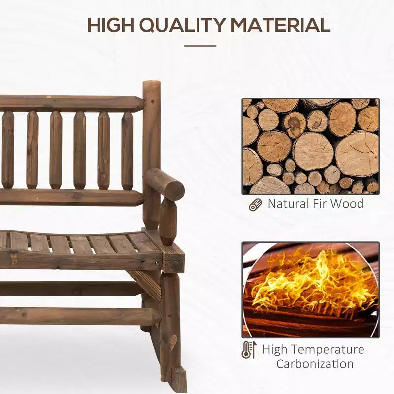2-Person Wood Rocking Chair with Log Design, Heavy Duty Loveseat with Wide Curved Seats for Patio, Garden