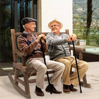 2-Person Wood Rocking Chair with Log Design, Heavy Duty Loveseat with Wide Curved Seats for Patio, Garden