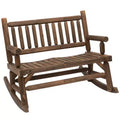 2-Person Wood Rocking Chair with Log Design, Heavy Duty Loveseat with Wide Curved Seats for Patio, Garden