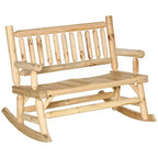 2-Person Wood Rocking Chair with Log Design, Heavy Duty Loveseat with Wide Curved Seats for Patio, Garden