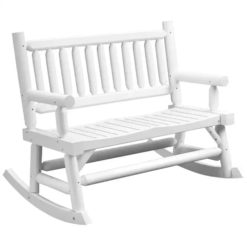 2-Person Wood Rocking Chair with Log Design, Heavy Duty Loveseat with Wide Curved Seats for Patio, Garden