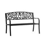 50 2-Person Garden Bench Loveseat with Cast Iron Decorative Welcome Vines, Outdoor Patio Bench for Backyard, Porch, Entryway