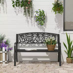 50 2-Person Garden Bench Loveseat with Cast Iron Decorative Welcome Vines, Outdoor Patio Bench for Backyard, Porch, Entryway