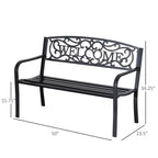 50 2-Person Garden Bench Loveseat with Cast Iron Decorative Welcome Vines, Outdoor Patio Bench for Backyard, Porch, Entryway