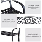 50 2-Person Garden Bench Loveseat with Cast Iron Decorative Welcome Vines, Outdoor Patio Bench for Backyard, Porch, Entryway