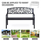 50 2-Person Garden Bench Loveseat with Cast Iron Decorative Welcome Vines, Outdoor Patio Bench for Backyard, Porch, Entryway