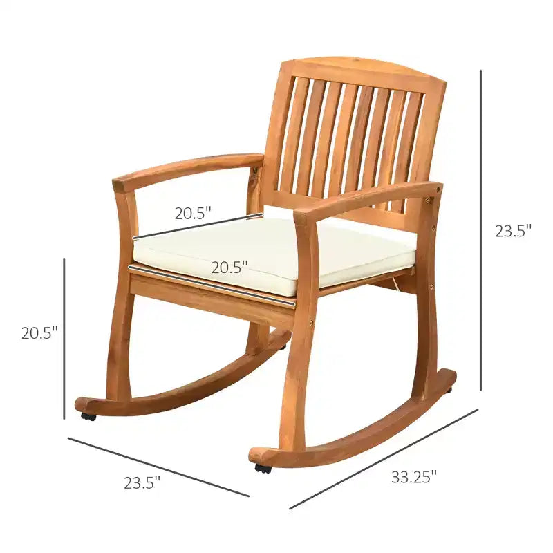 Outdoor Rocking Chair with Cushion, Acacia Wood Patio Rocker for Backyard, Patio, Home