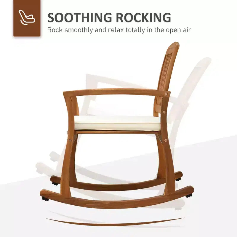 Outdoor Rocking Chair with Cushion, Acacia Wood Patio Rocker for Backyard, Patio, Home