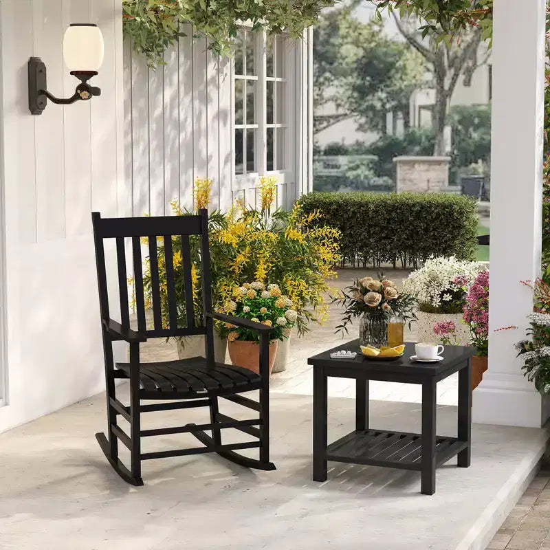 Outdoor Rocking Chair, Patio Rocking Chair with Smooth Curves, High Density Wooden Rockers for Lawn Garden Porch, Supports Up to 350lbs