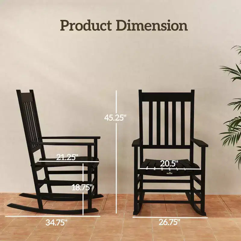 Outdoor Rocking Chair, Patio Rocking Chair with Smooth Curves, High Density Wooden Rockers for Lawn Garden Porch, Supports Up to 350lbs