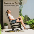 Outdoor Rocking Chair, Patio Rocking Chair with Smooth Curves, High Density Wooden Rockers for Lawn Garden Porch, Supports Up to 350lbs