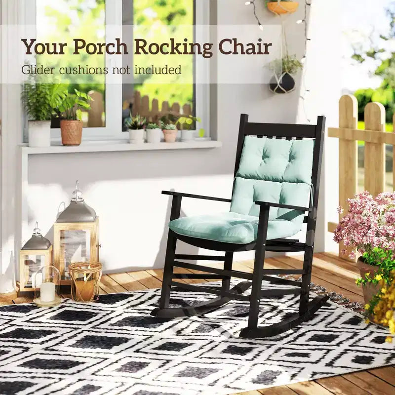 Outdoor Rocking Chair, Patio Rocking Chair with Smooth Curves, High Density Wooden Rockers for Lawn Garden Porch, Supports Up to 350lbs