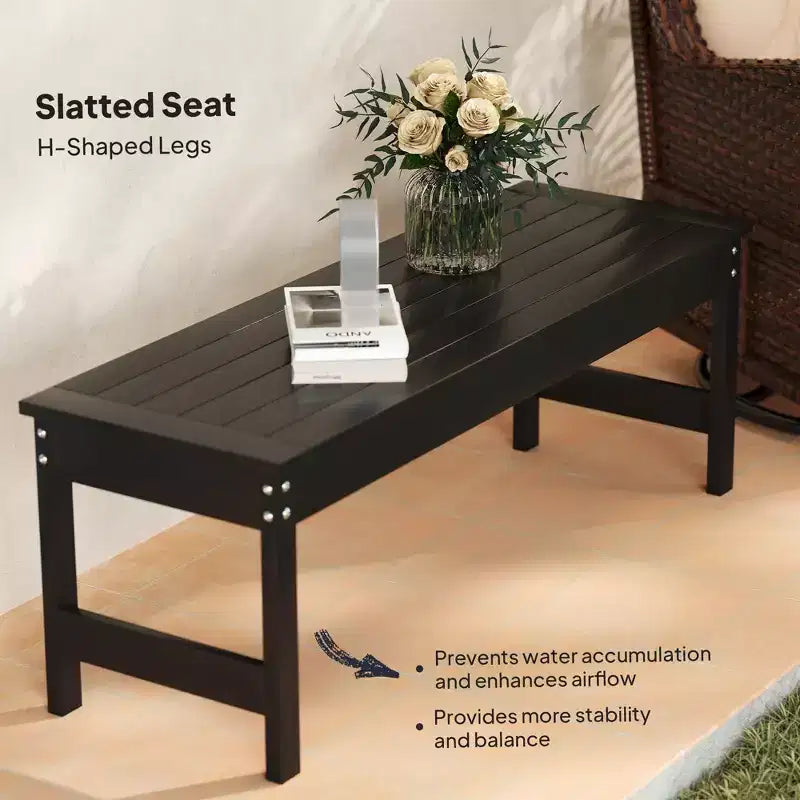 47 Outdoor Bench Seat, HDPE All-Weather Garden Bench, Backless Slatted Patio Bench for Yard, Porch, Park
