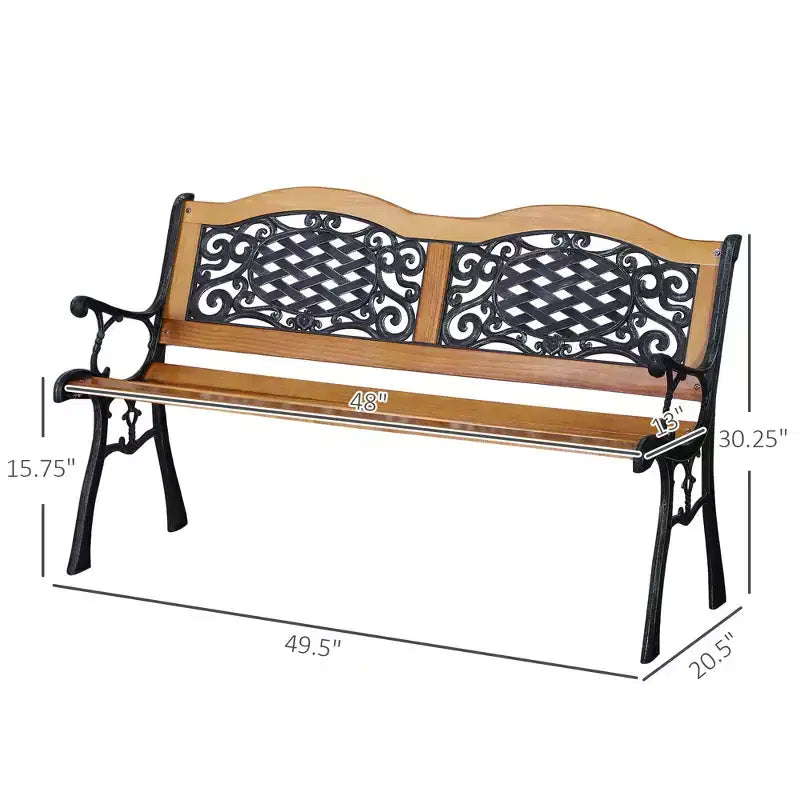 50 Outdoor Garden Bench, Park Patio Bench Loveseat & Metal Frame with Plastic Flourish Backrest
