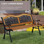 50 Outdoor Garden Bench, Park Patio Bench Loveseat & Metal Frame with Plastic Flourish Backrest