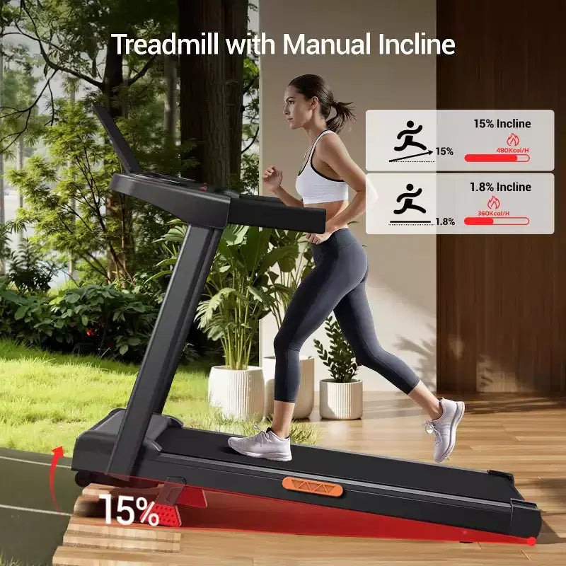15% Incline Treadmill with Handles, 3-in-1 Portable Treadmills for Home and Office, Foldable Treadmills with 300 Lbs Weight Capacity (15)