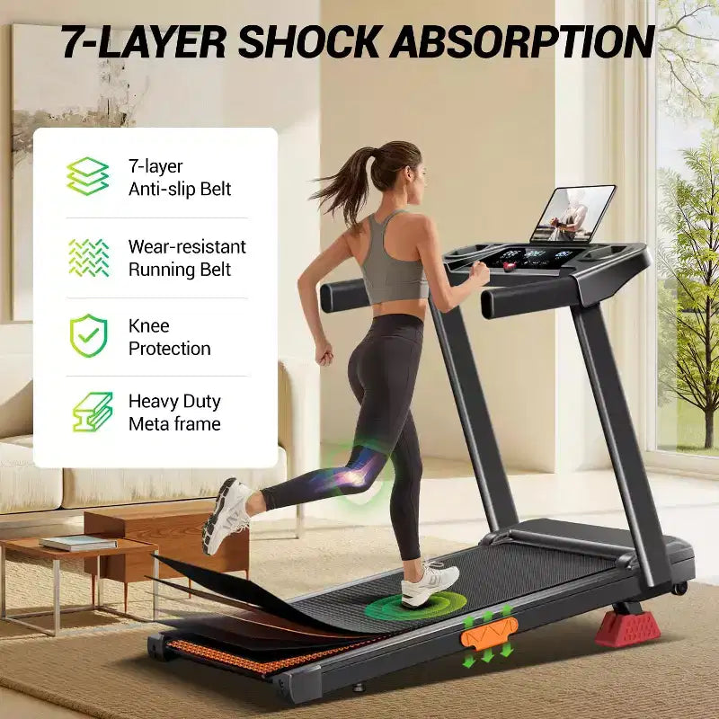 Treadmills for Home with 16% Incline & Handle Bar, 3.0HP Quiet Foldable Treadmill with Led Screen Up to Large Capacity