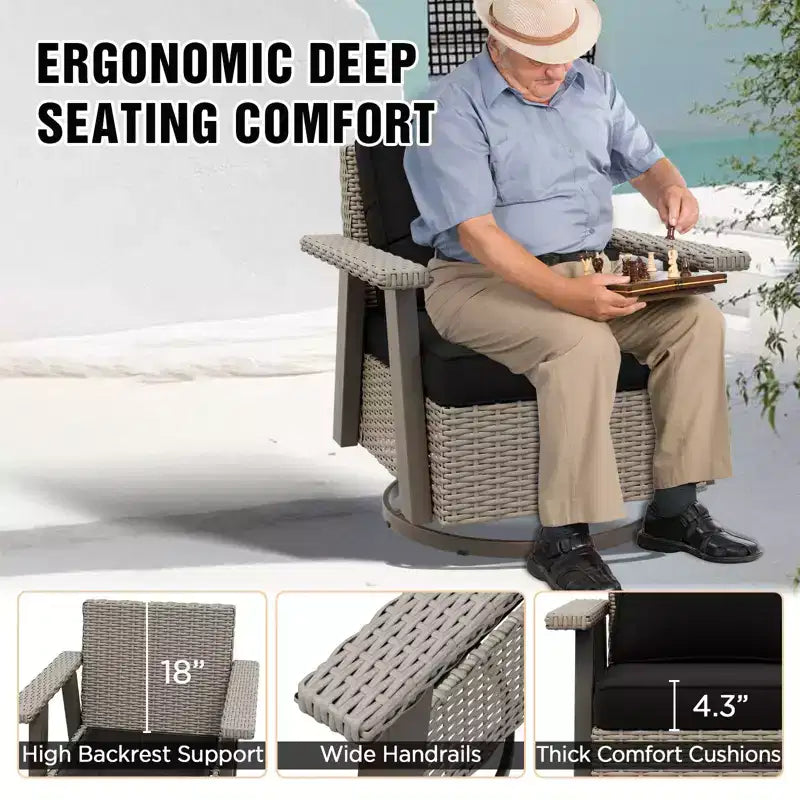 EAGLE PEAK Classic 360 Swivel Rocker Patio Chair with Thick Cushions, All-Weather Wicker Outdoor Lounge Glider
