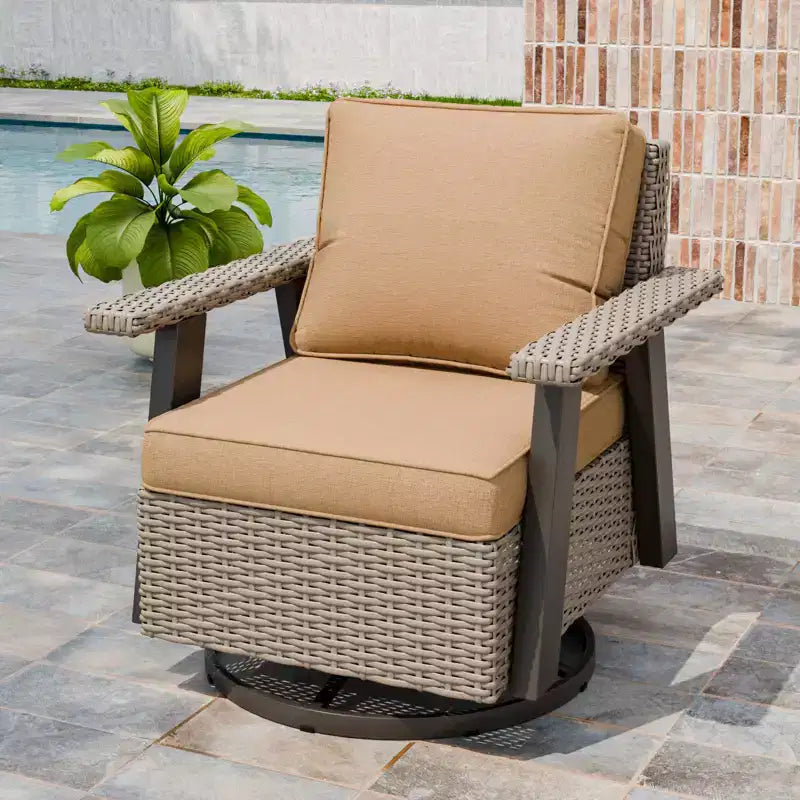 EAGLE PEAK Classic 360 Swivel Rocker Patio Chair with Thick Cushions, All-Weather Wicker Outdoor Lounge Glider