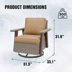EAGLE PEAK Classic 360 Swivel Rocker Patio Chair with Thick Cushions, All-Weather Wicker Outdoor Lounge Glider