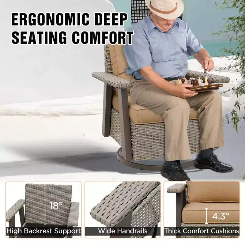 EAGLE PEAK Classic 360 Swivel Rocker Patio Chair with Thick Cushions, All-Weather Wicker Outdoor Lounge Glider