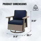 EAGLE PEAK Classic 360 Swivel Rocker Patio Chair with Thick Cushions, All-Weather Wicker Outdoor Lounge Glider