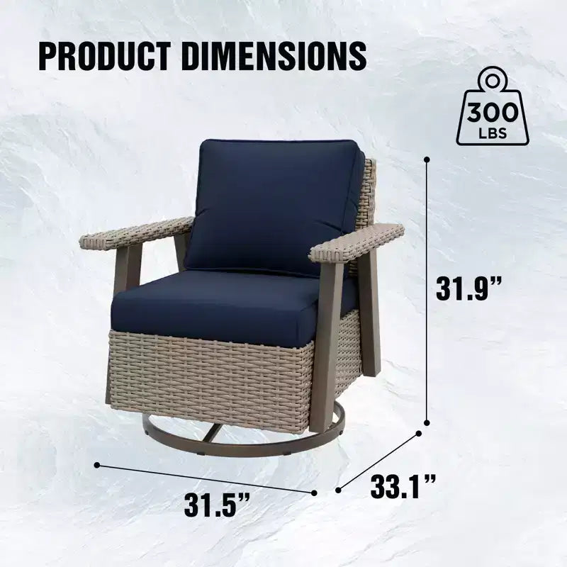 EAGLE PEAK Classic 360 Swivel Rocker Patio Chair with Thick Cushions, All-Weather Wicker Outdoor Lounge Glider